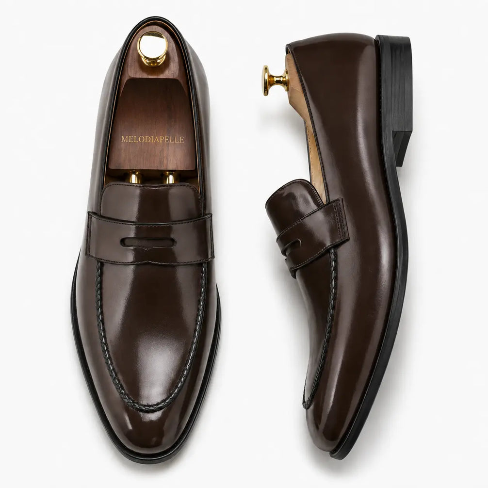 Marbella Apron-Stitch Penny Loafer for Men - Handmade Full-Grain Leather Shoes