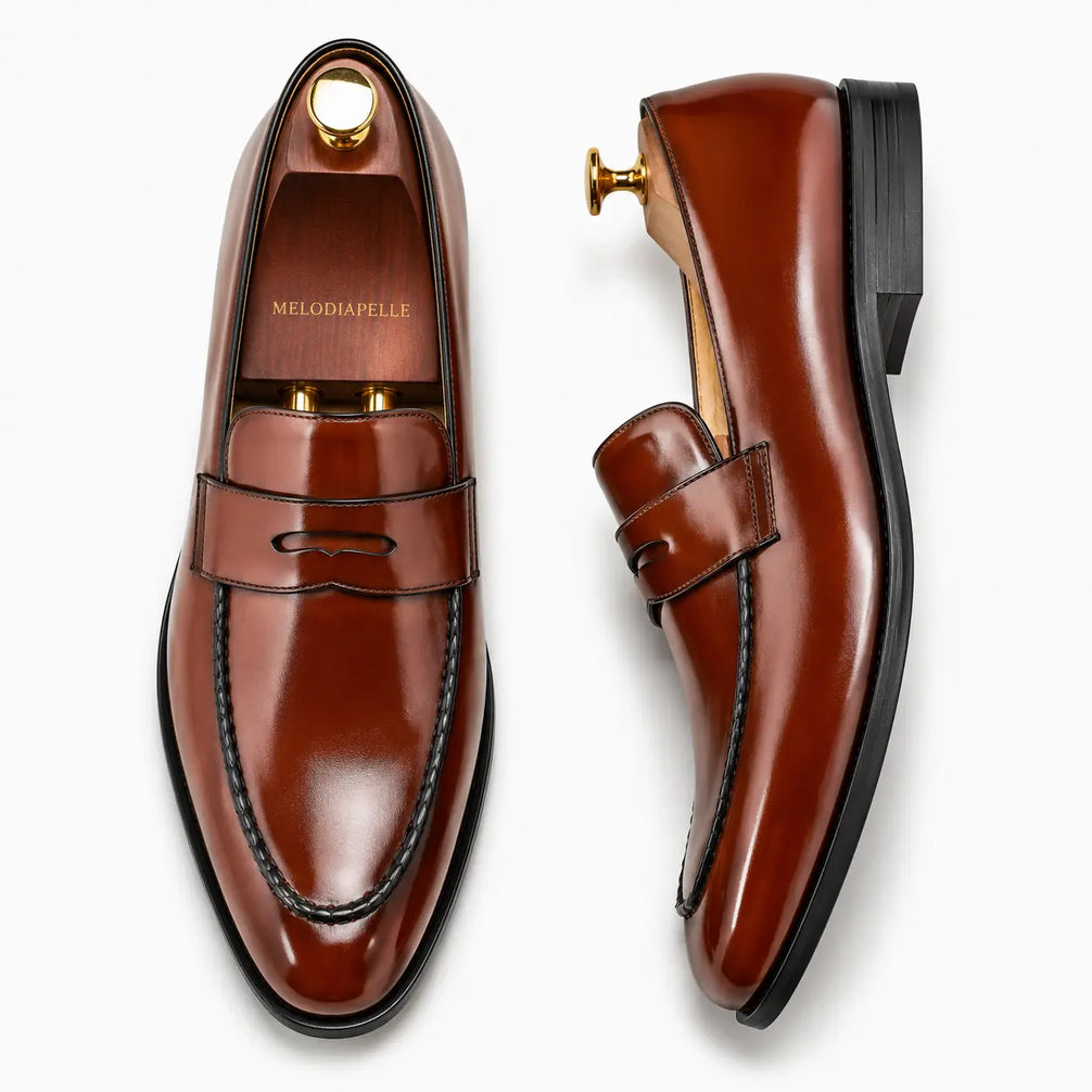 Marbella Apron-Stitch Penny Loafer for Men - Handmade Full-Grain Leather Shoes