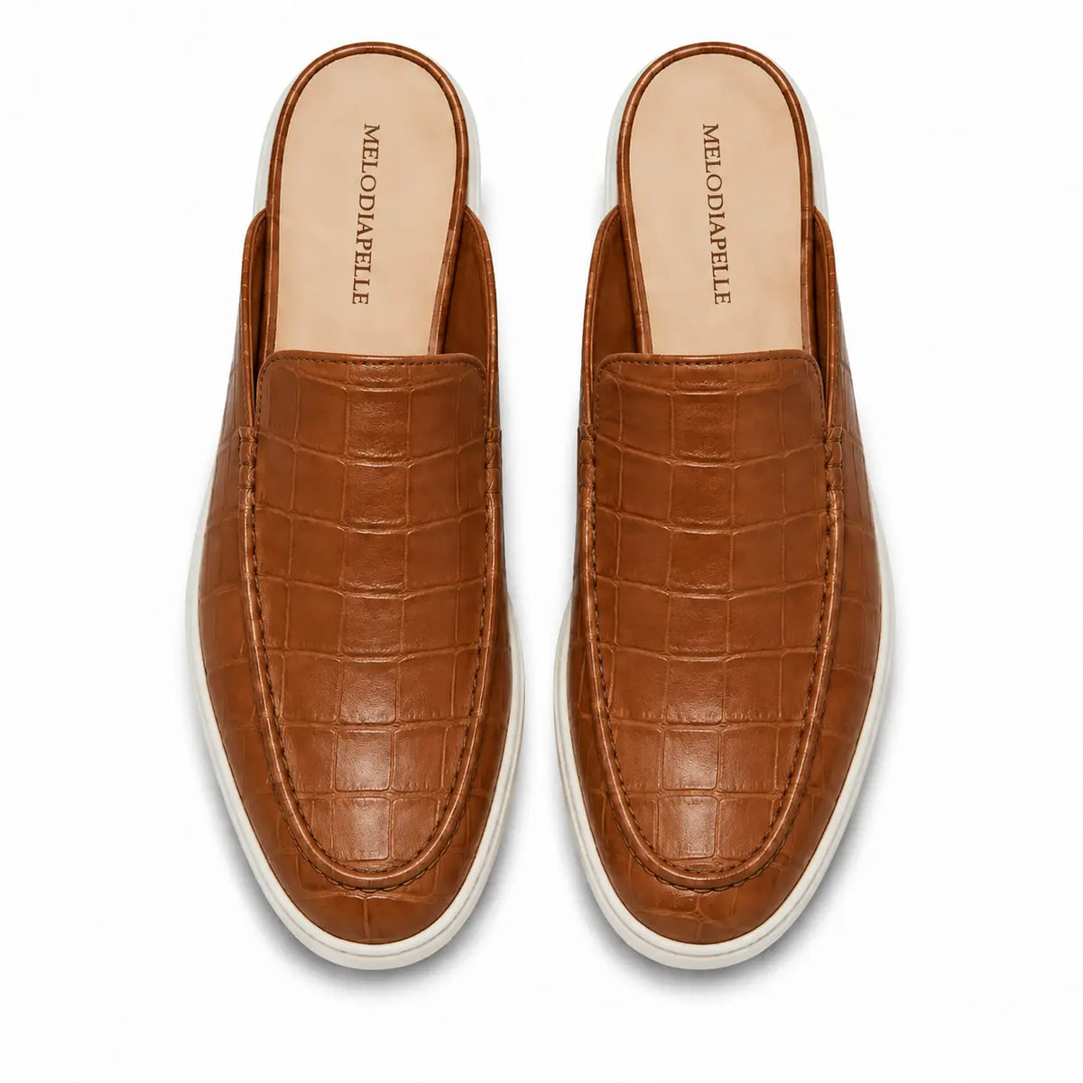 Mataro Croc-Embossed Cupsole Mule for Men - Backless Leather Slip-On Shoes