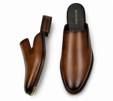 Mantova Burnished Leather Mule for Men - Backless Open-Heel Dress Shoes