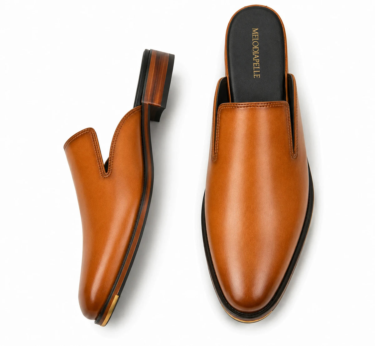Mantova Burnished Leather Mule for Men - Backless Open-Heel Dress Shoes