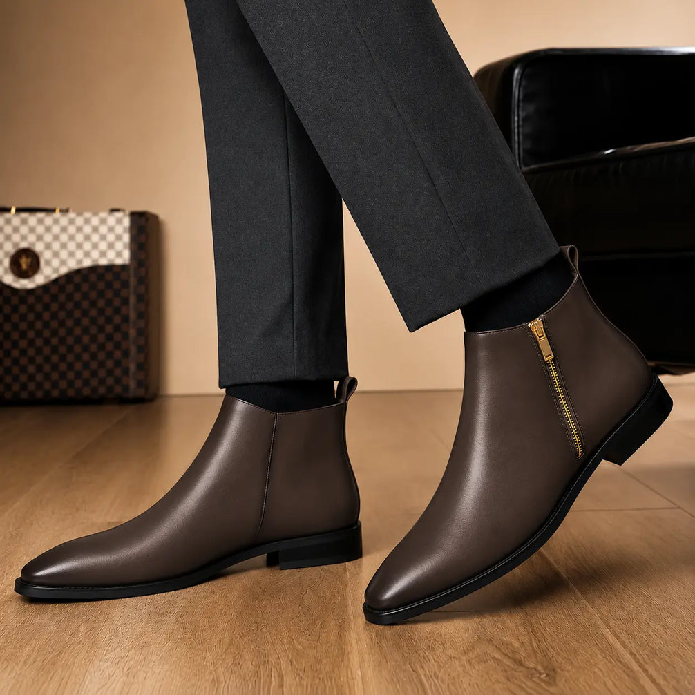 Molino Burnished Zip Ankle Boot for Men - Handmade Leather Ankle Boots