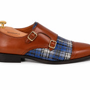 Monfort Tartan Monk Strap // Tan & Blue Tartan