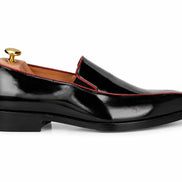 Merlot Dress Loafer // Nero Black & Red Piping
