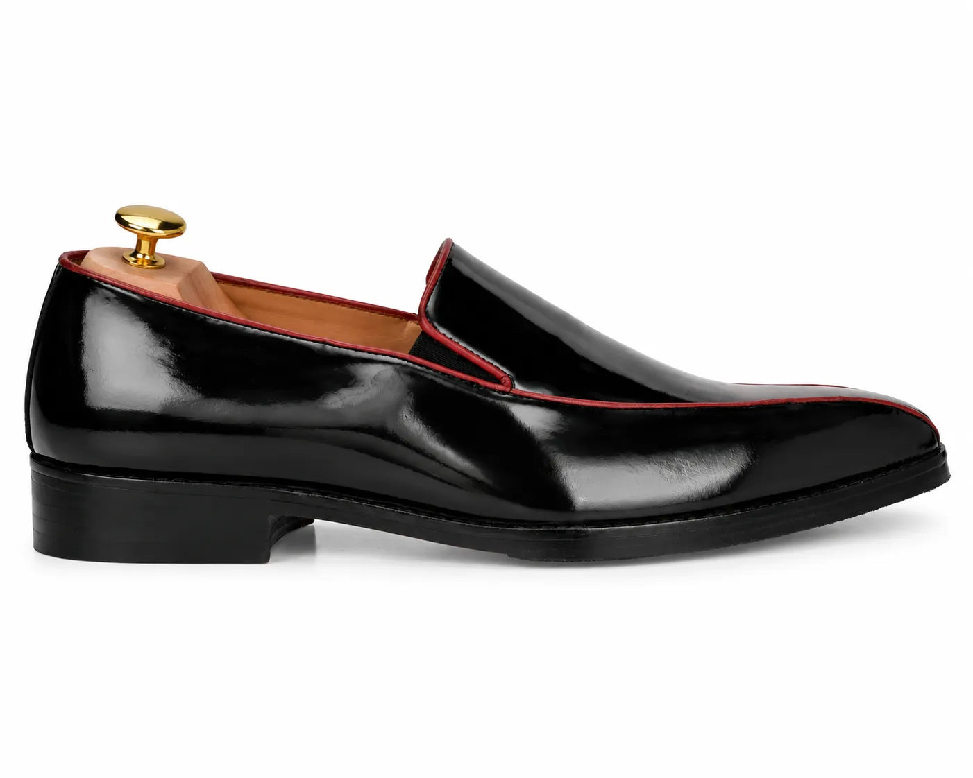 Merlot Dress Loafer // Nero Black & Red Piping