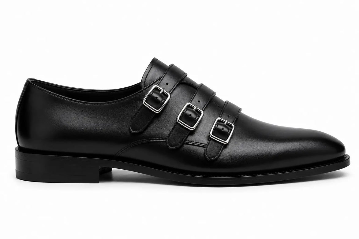 Milan Triple Monk Strap Loafer // Nero Black
