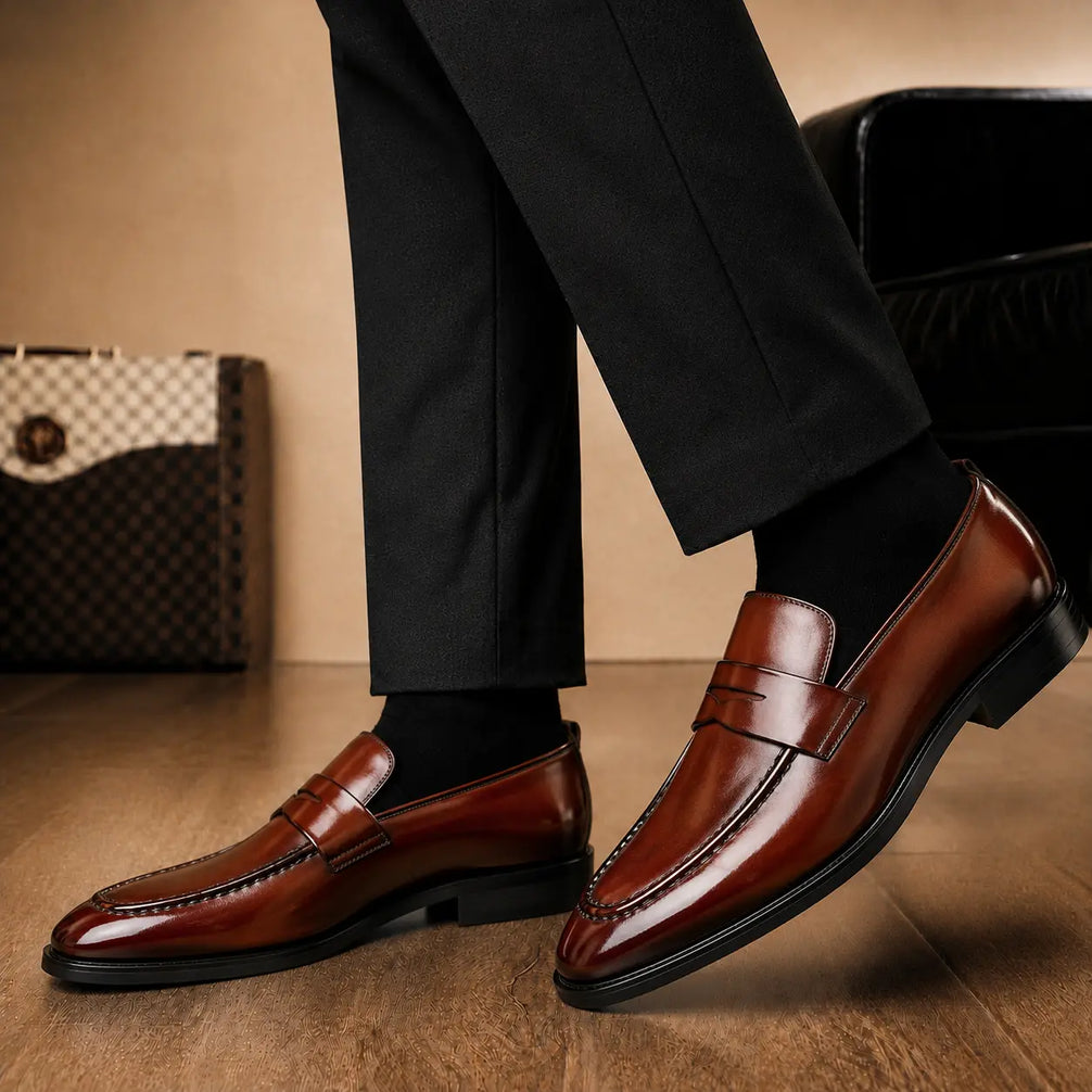 Marbella Apron-Stitch Penny Loafer for Men - Handmade Full-Grain Leather Slip-On