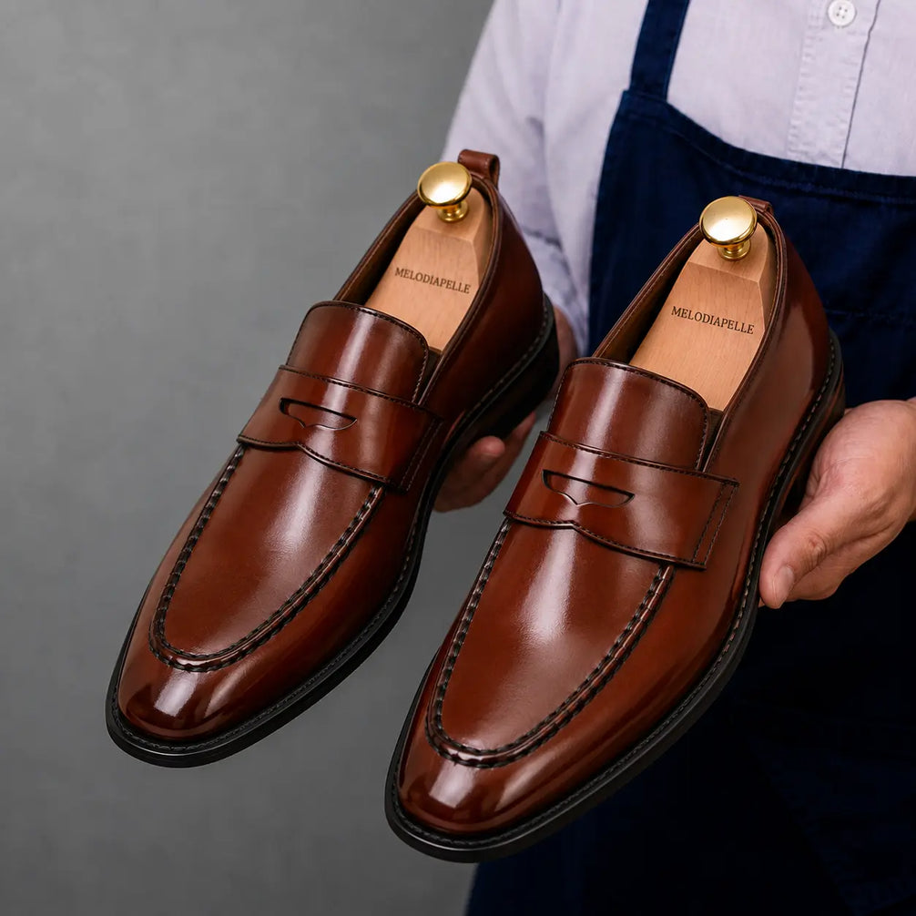 Marbella Apron-Stitch Penny Loafer for Men - Handmade Full-Grain Leather Slip-On