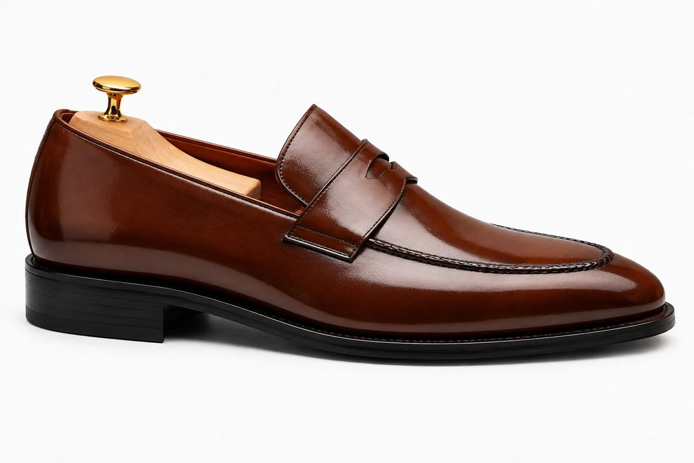 Marbella Apron-Stitch Penny Loafer for Men - Handmade Full-Grain Leather Slip-On