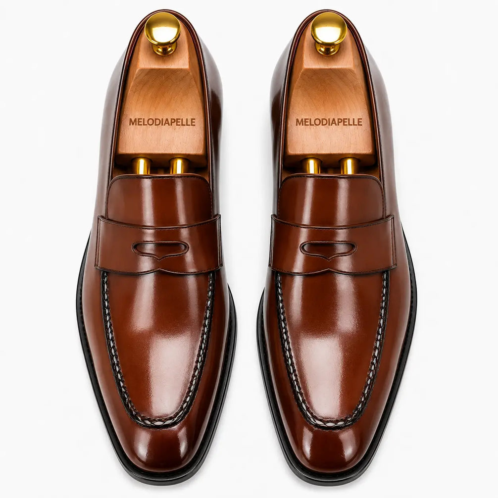 Marbella Apron-Stitch Penny Loafer for Men - Handmade Full-Grain Leather Slip-On