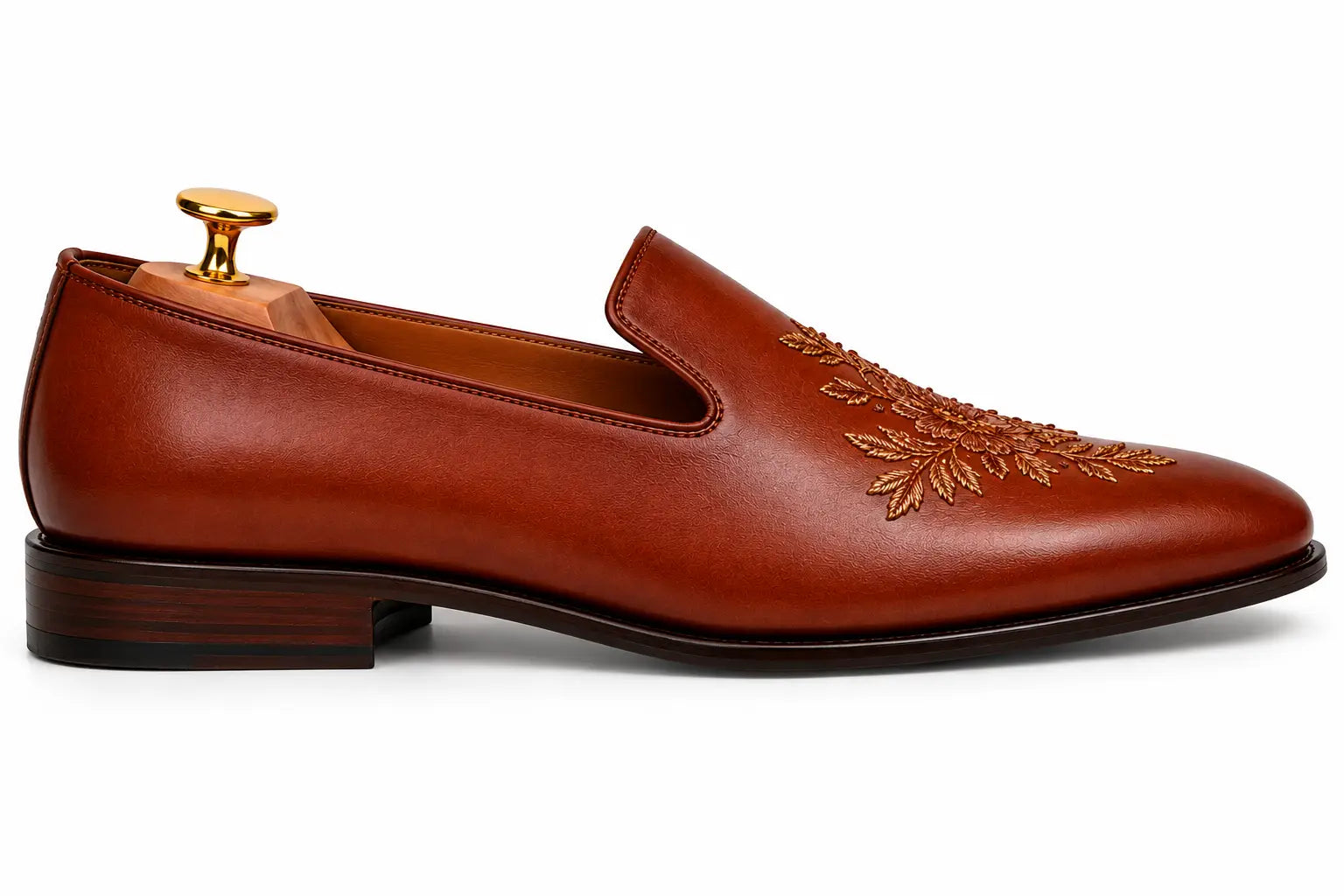 Maestro Embroidered Opera Loafer // Cognac Tan
