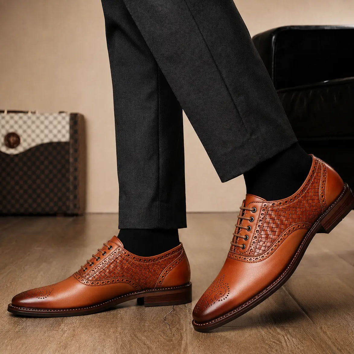 Maverick II Woven Wingtip Oxford // Cognac Tan