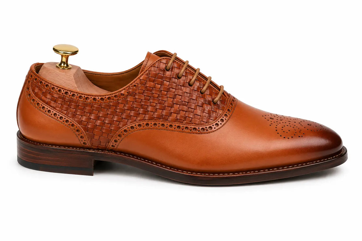 Maverick II Woven Wingtip Oxford // Cognac Tan
