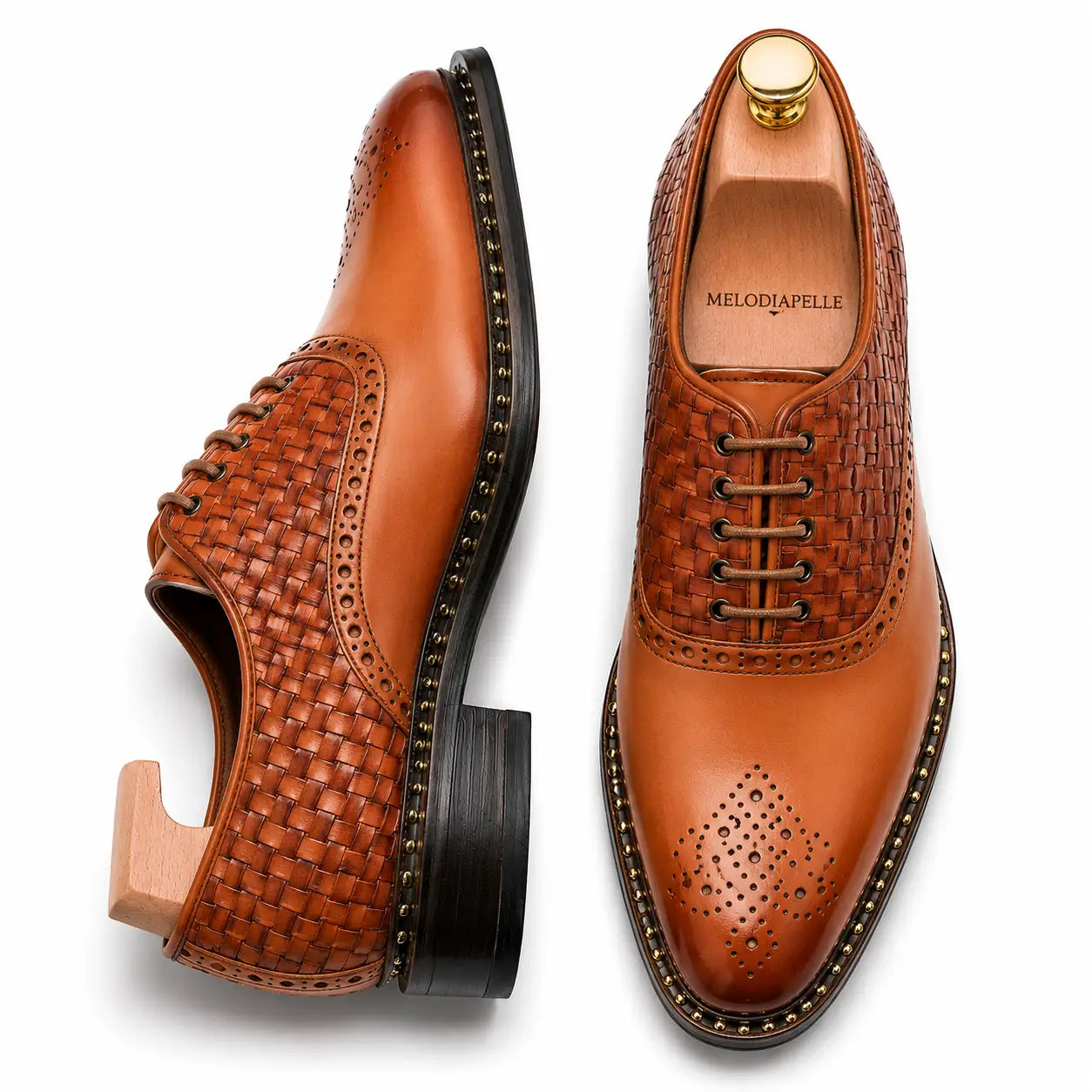 Maverick II Woven Wingtip Oxford // Cognac Tan