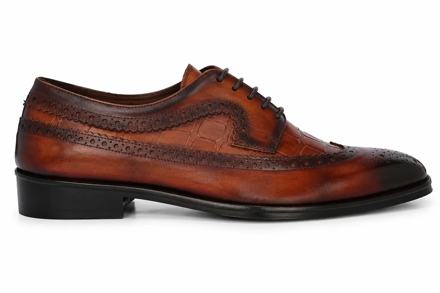 Malcomb Croc-Panel Wingtip Derby // Cognac & Dark Brown