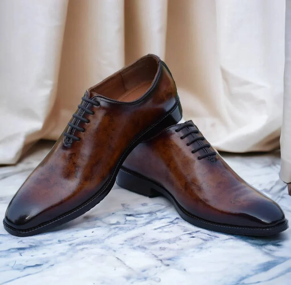 Meana Tortoiseshell Patina Wholecut Oxford for Men - Hand-Painted Leather Oxford Shoes