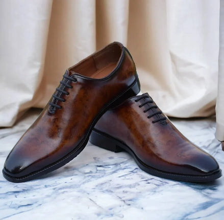 Meana Tortoiseshell Patina Wholecut Oxford for Men - Hand-Painted Leather Oxford Shoes