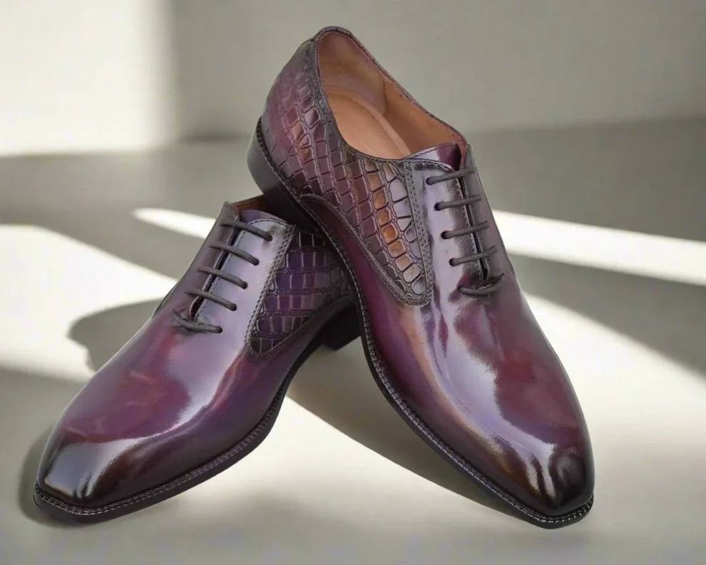 Massafra Croc-Quarter Patina Wholecut Oxford for Men - Two-Texture Hand-Burnished Shoes