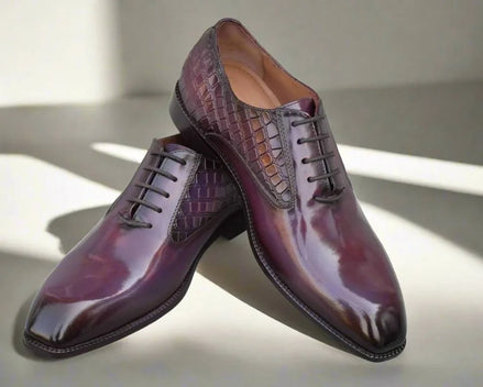 Massafra Croc-Quarter Patina Wholecut Oxford for Men - Two-Texture Hand-Burnished Shoes