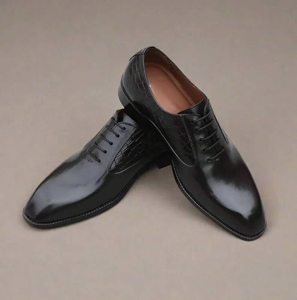 Musile Croc-Quarter Wholecut Oxford for Men - Two-Texture Leather Oxford Shoes