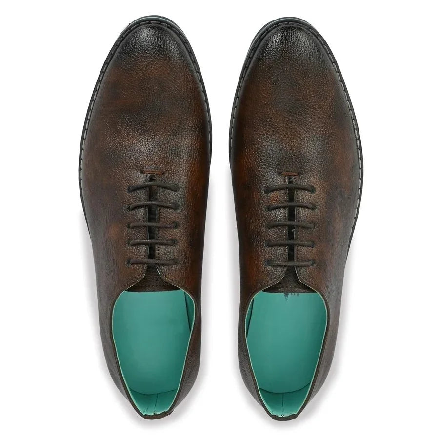 Murlo Distressed-Grain Patina Wholecut Oxford for Men - Textured Leather Oxford Shoes