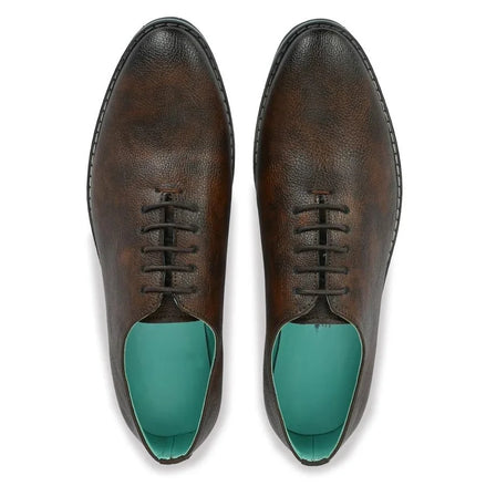 Murlo Distressed-Grain Patina Wholecut Oxford for Men - Textured Leather Oxford Shoes