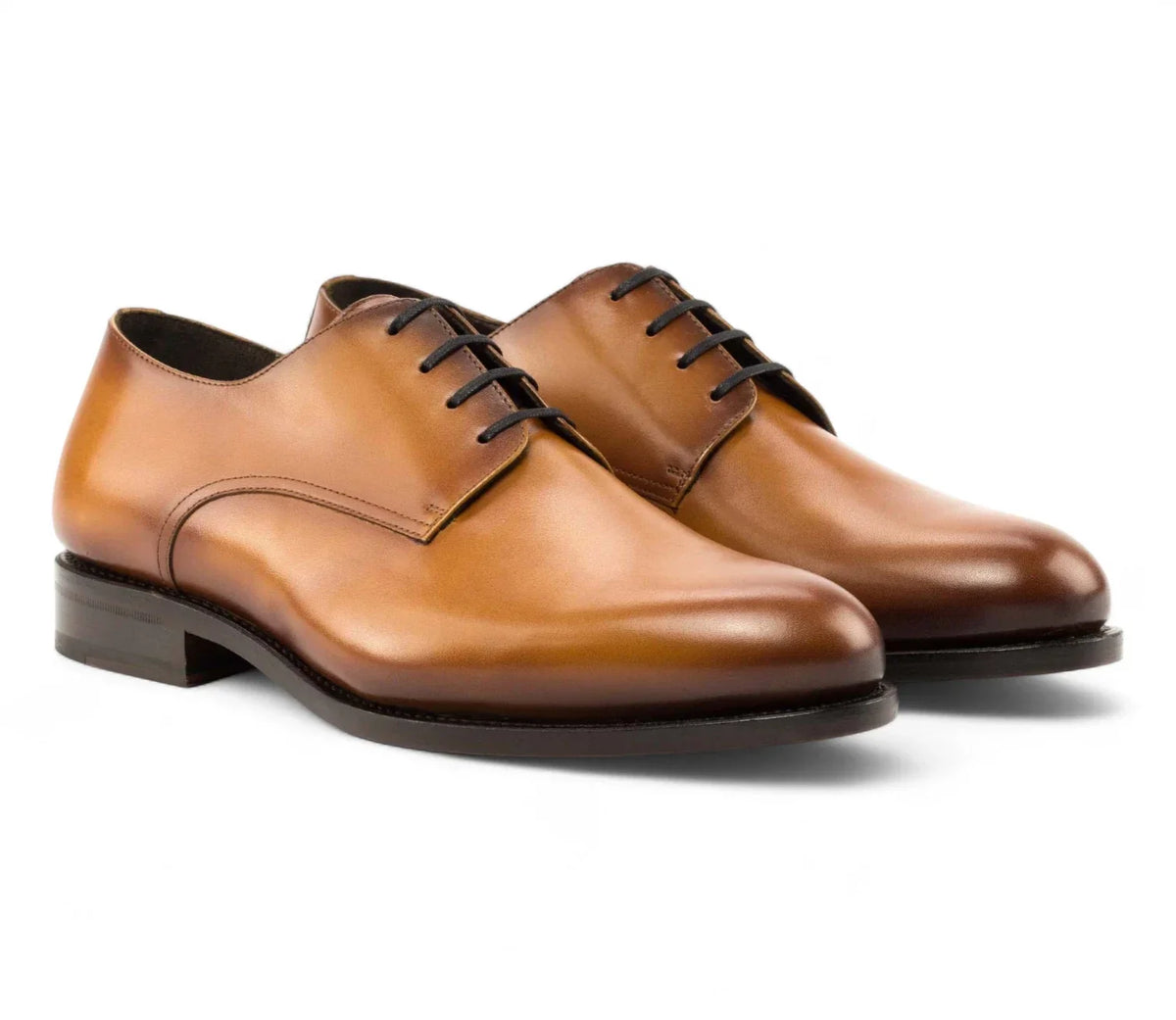 Maserada Warm-Burnish Plain-Toe Derby for Men - Classic Leather Derby Shoes