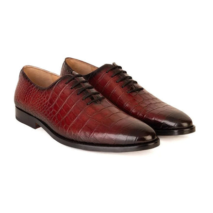 Morgex Glossy Croc-Embossed Wholecut Oxford for Men - Burnished Leather Party Shoes