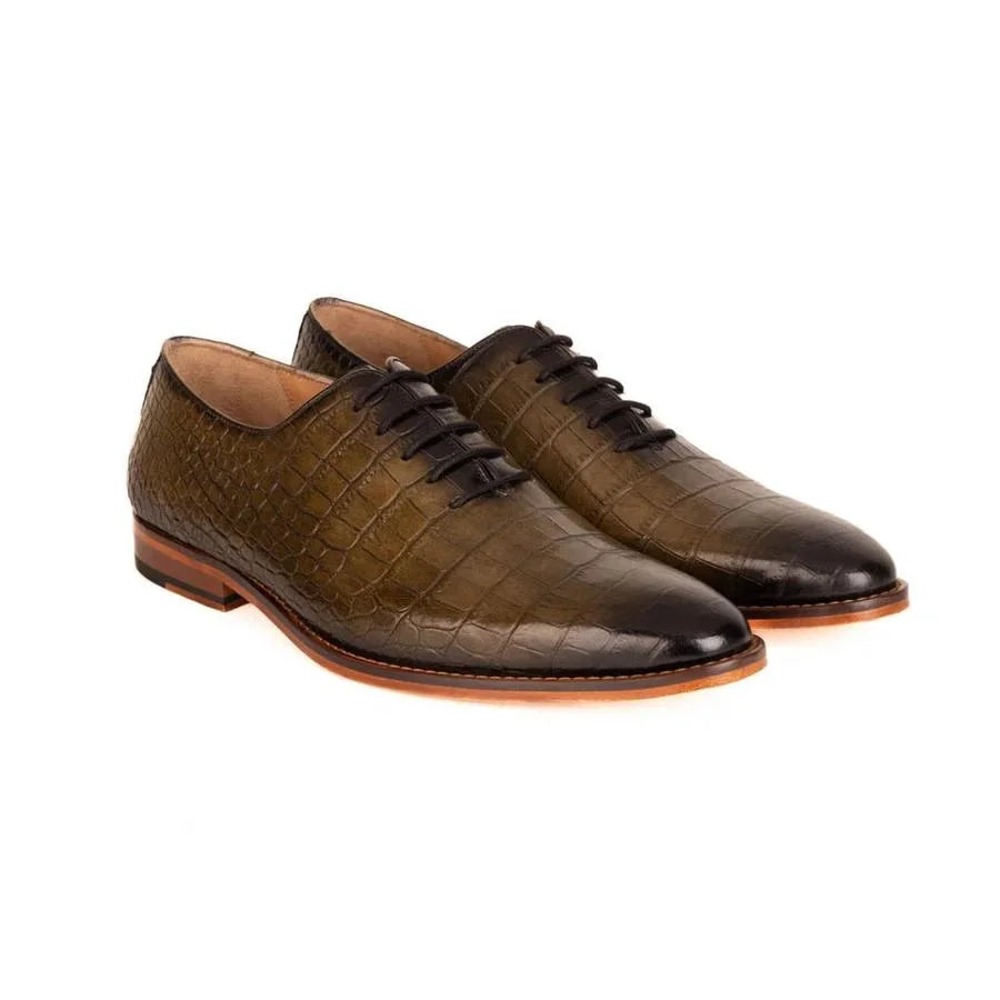 Morciano Matte Croc-Embossed Wholecut Oxford for Men - Natural-Sole Textured Oxford Shoes