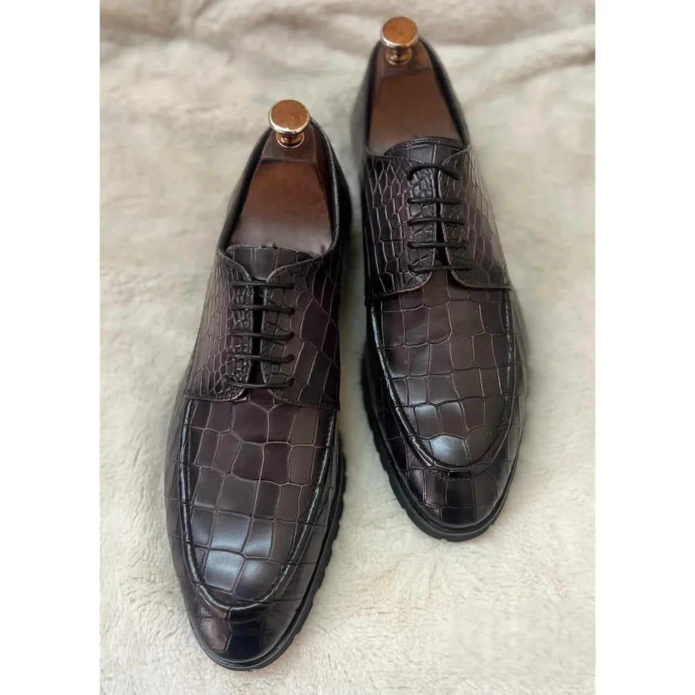 Marcellina Croc-Embossed Lug-Sole Derby for Men - Chunky Leather Statement Shoes
