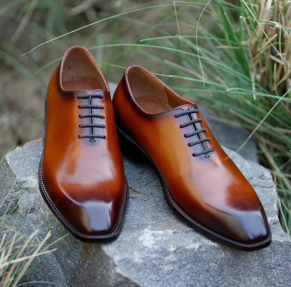 Moncalvo High-Contrast Burnish Wholecut Oxford for Men - Hand-Burnished Leather Oxford Shoes