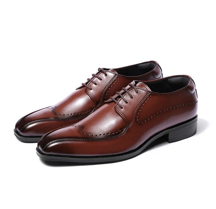 Montalbano Burnished Extended-Wing Wingtip Derby for Men - Chisel-Toe Leather Dress Shoes