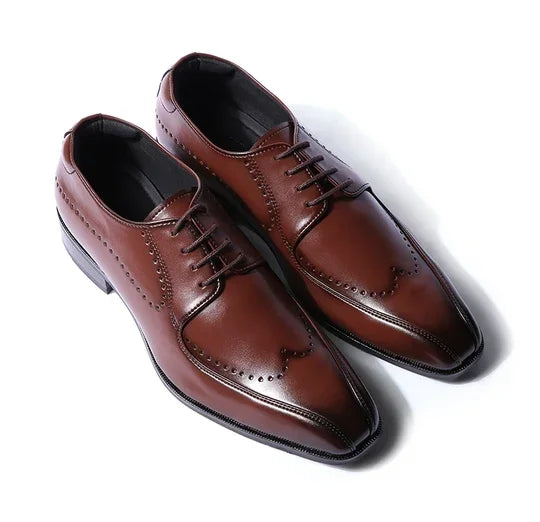 Montalbano Burnished Extended-Wing Wingtip Derby for Men - Chisel-Toe Leather Dress Shoes