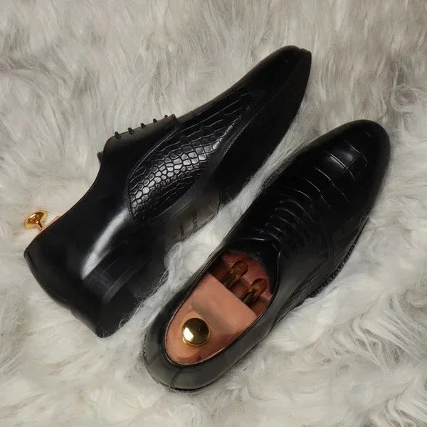Maiolati Croc-Vamp Derby for Men - Two-Texture Leather Dress Shoes