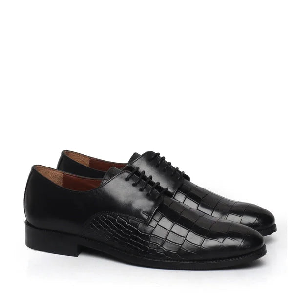 Maiolati Croc-Vamp Derby for Men - Two-Texture Leather Dress Shoes