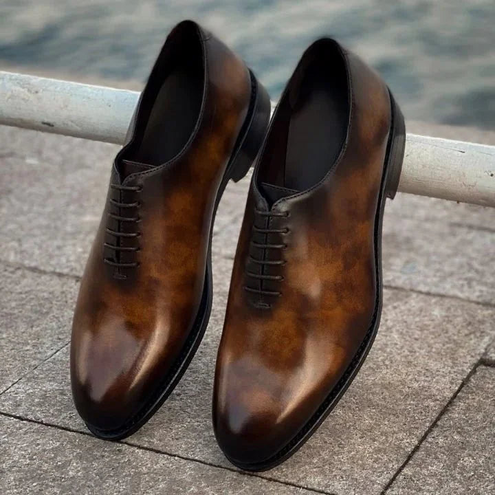 Malles Smoked Patina Wholecut Oxford for Men - Marbled Leather Formal Shoes