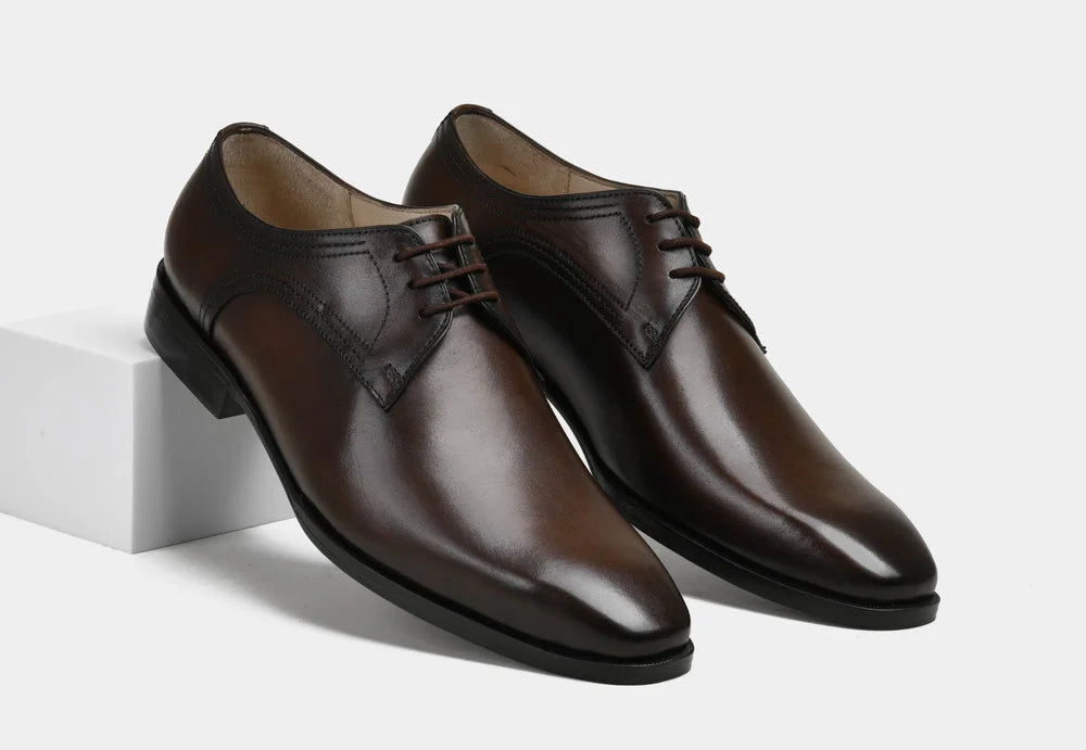 Medesano Deep-Burnish Plain-Toe Derby for Men - Polished Leather Dress Shoes