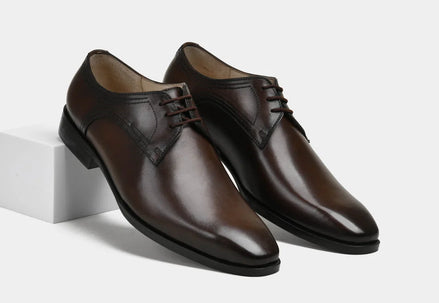 Medesano Deep-Burnish Plain-Toe Derby for Men - Polished Leather Dress Shoes