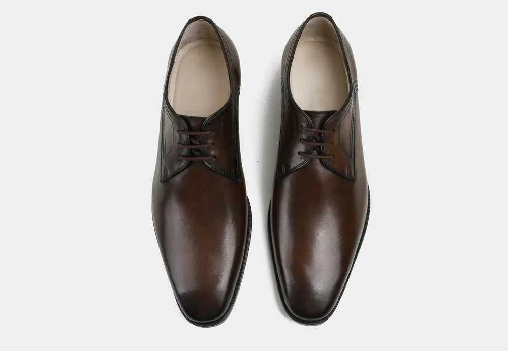 Marzabotto Slim Burnished Derby for Men - Plain-Toe Leather Office Shoes