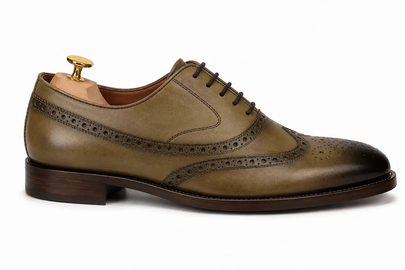 Mossverde Hand-Patina Wingtip Brogue Oxford for Men - Goodyear Welted Leather Shoes