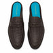 Melodiapelle Madana Mule in dark brown woven leather with turquoise insole, pair top-down view, handcrafted in Agra