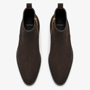 Melodiapelle Maddox Suede Zip Boot in brown suede, pair top-down view, handcrafted in Agra