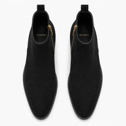Melodiapelle Maddox Suede Zip Boot in nero black suede, pair top-down view, handcrafted in Agra