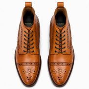 Melodiapelle Madison Combat Boot in tan leather, pair top-down view, handcrafted in Agra
