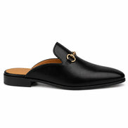 Side profile of the Madison Mule in black leather on white background