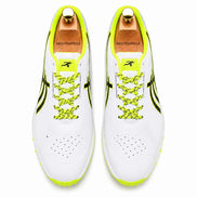 Melodiapelle Madras Cricket Shoe in white and neon yellow, pair top-down view, handcrafted in Agra