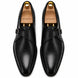 Melodiapelle Madrid Single Monk Strap in black leather, pair top-down view, handcrafted in Agra