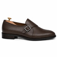 Side profile of the Madrid Single Monk Strap in dark chocolate leather on white background