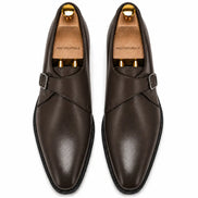 Melodiapelle Madrid Single Monk Strap in dark chocolate leather, pair top-down view, handcrafted in Agra