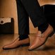 Melodiapelle Madrid Single Monk Strap in tan leather worn with formal trousers, on-feet shot